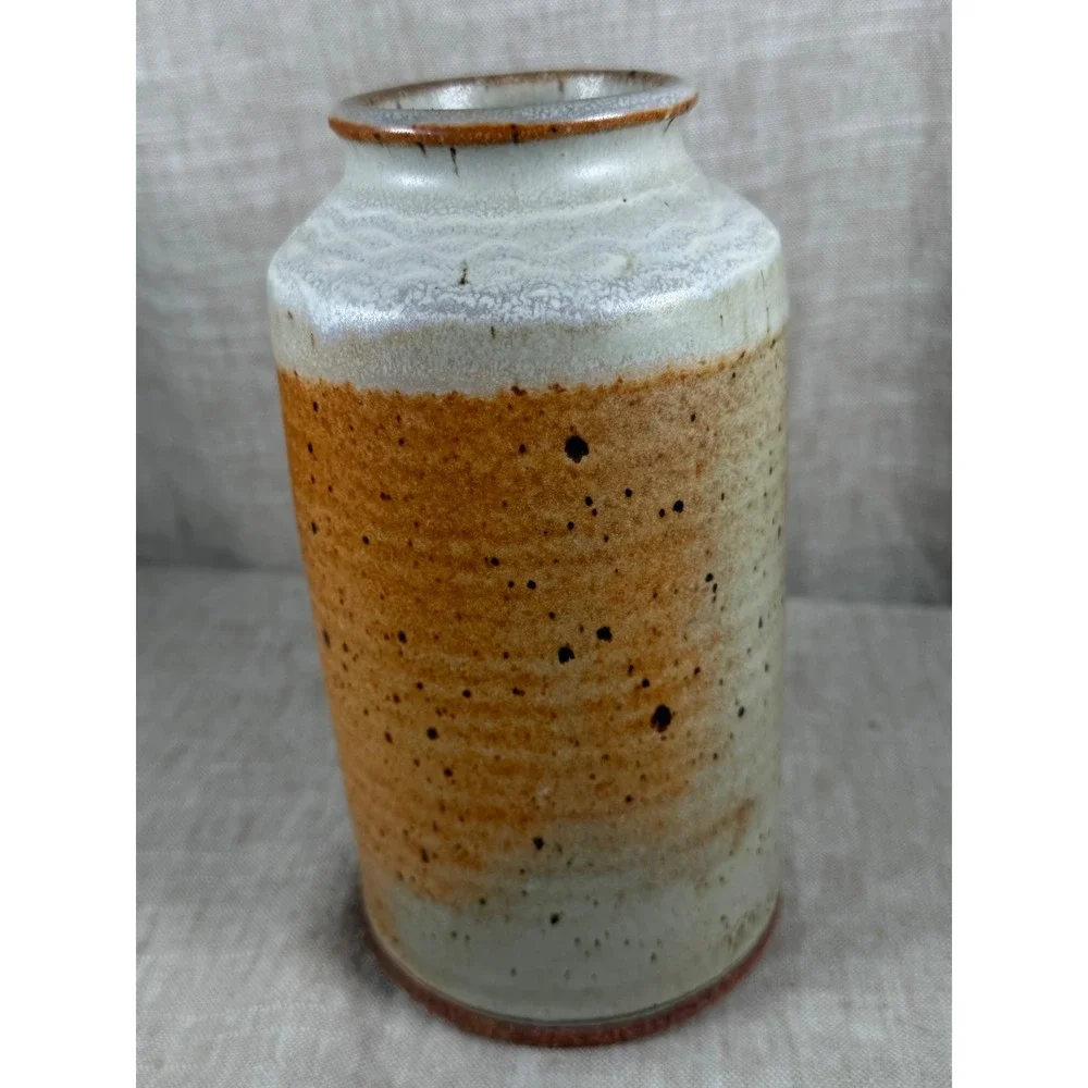 Studio Pottery Canister Good Vintage Signed Stoneware Jar with Cork Stopper